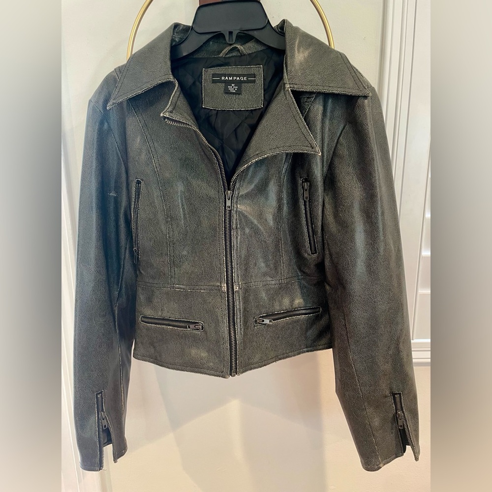 Rampage Women's Black Leather Zip Moto Jacket